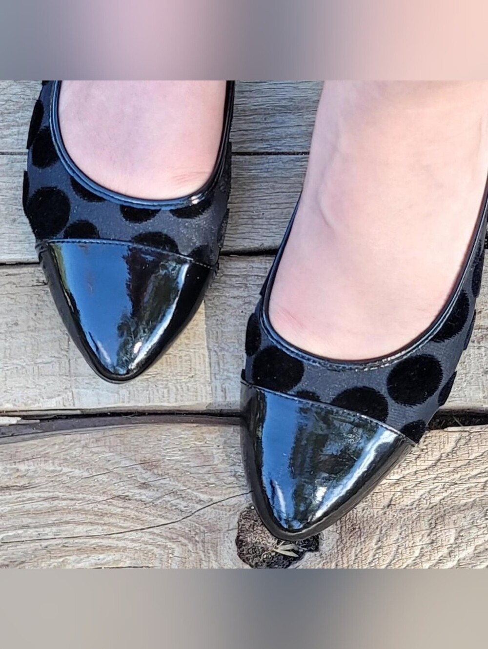 Soft Style Retro Black Polka Dot Pointy Flats Sz 8